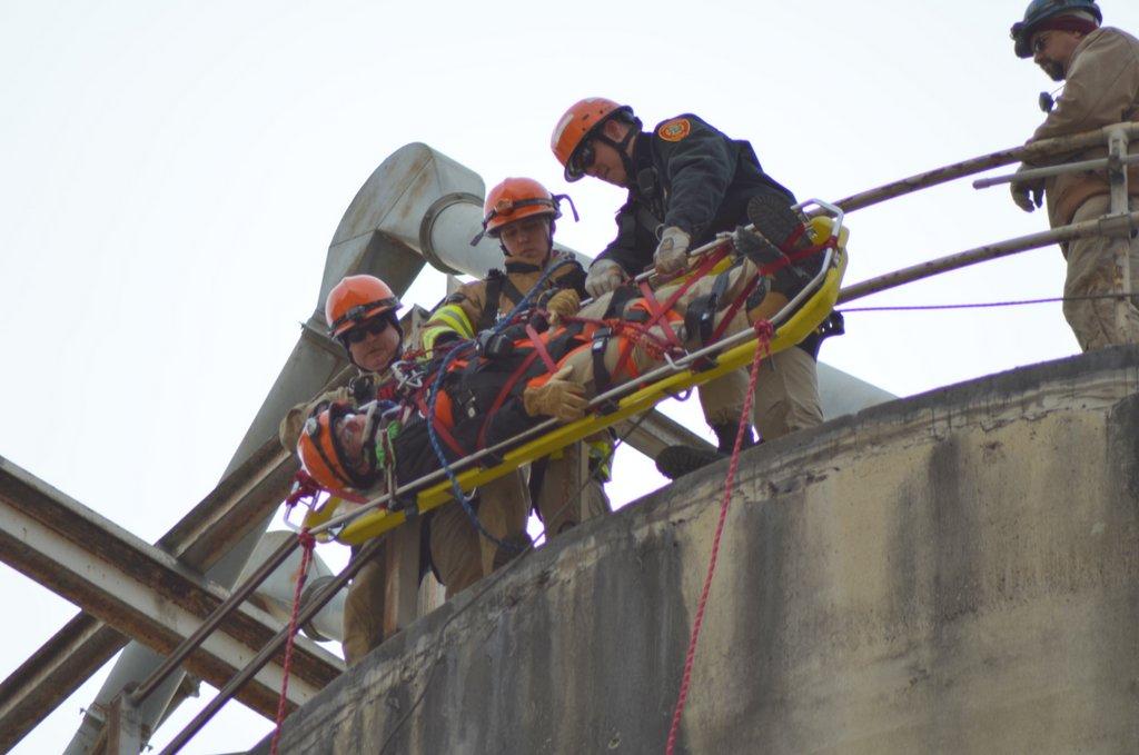 Firefighters Practice High-Angle Rescue