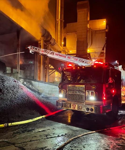 Burning rubber pile sparks commercial response at concrete plant