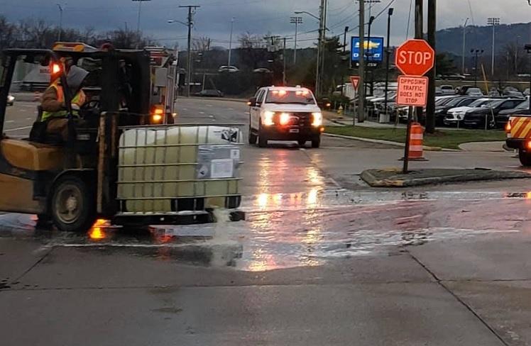 Crews clean up spill of chicken parts