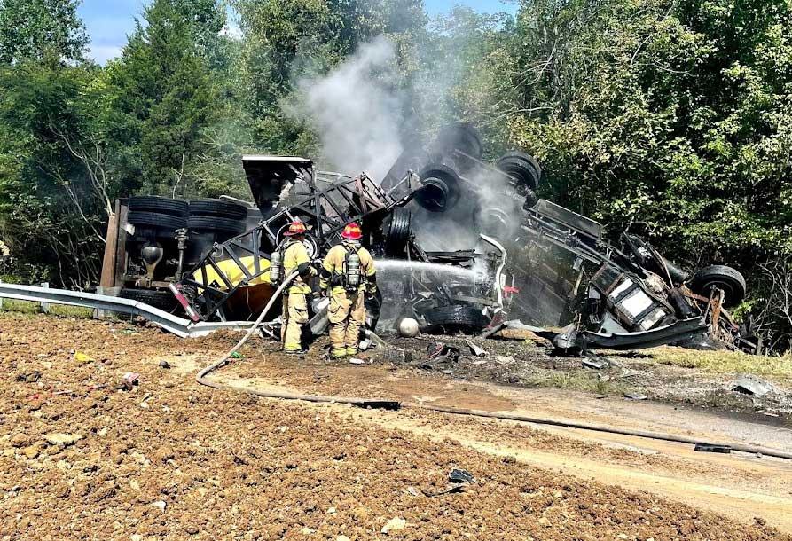 Dump truck fire on Highway 27