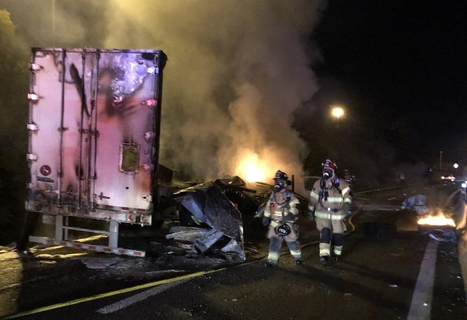 Several agencies respond to fiery scene involving tractor trailer