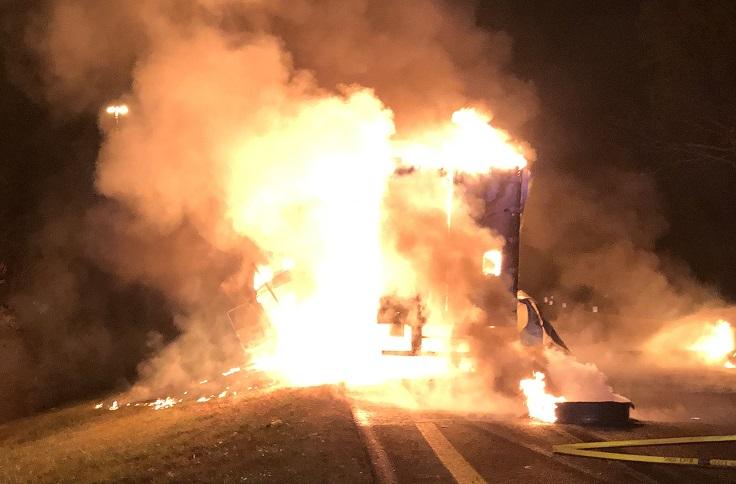 Several agencies respond to fiery scene involving tractor trailer