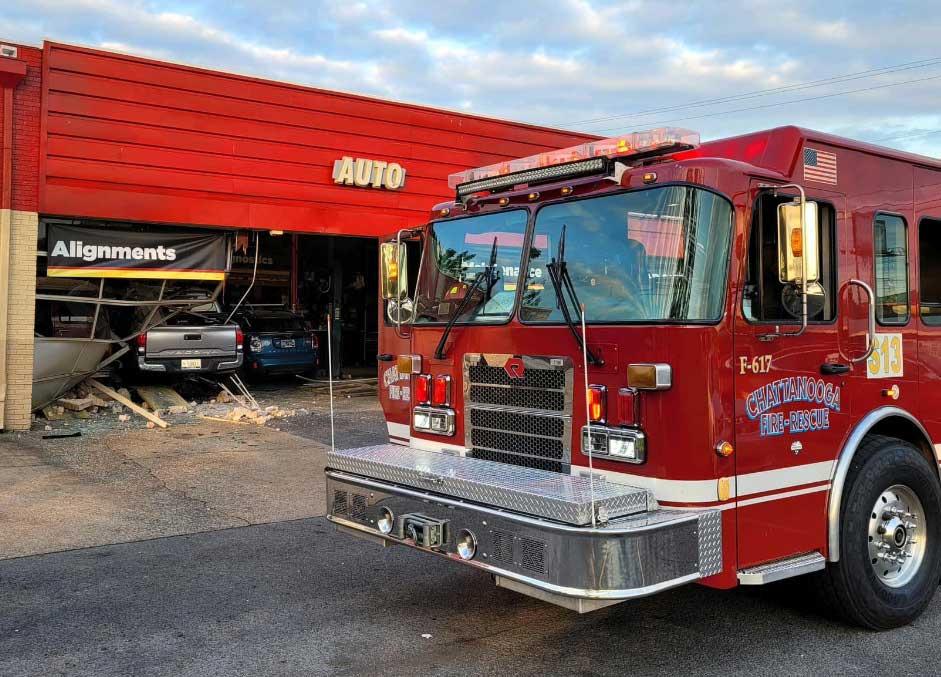 Truck crashes into Midas on Brainerd Rd