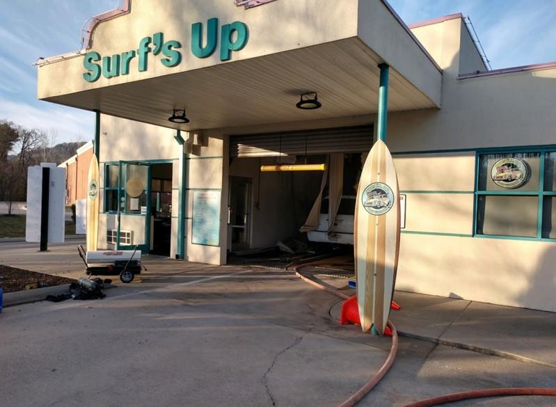 Vehicle fire inside car wash