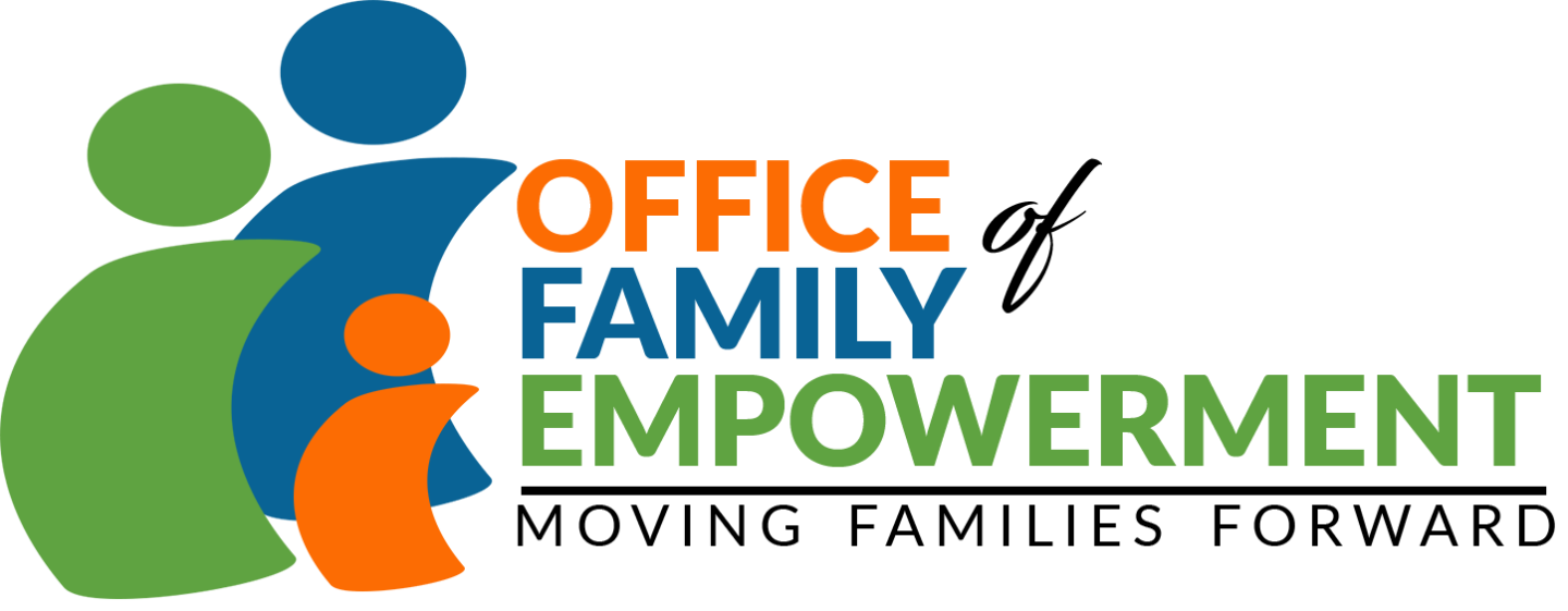 Office of Family Empowerment logo with colored figures and slogan 'MOVING FAMILIES FORWARD'." "image1.png: Green, blue, and orange abstract figures with Office of Family Empowerment text and slogan.